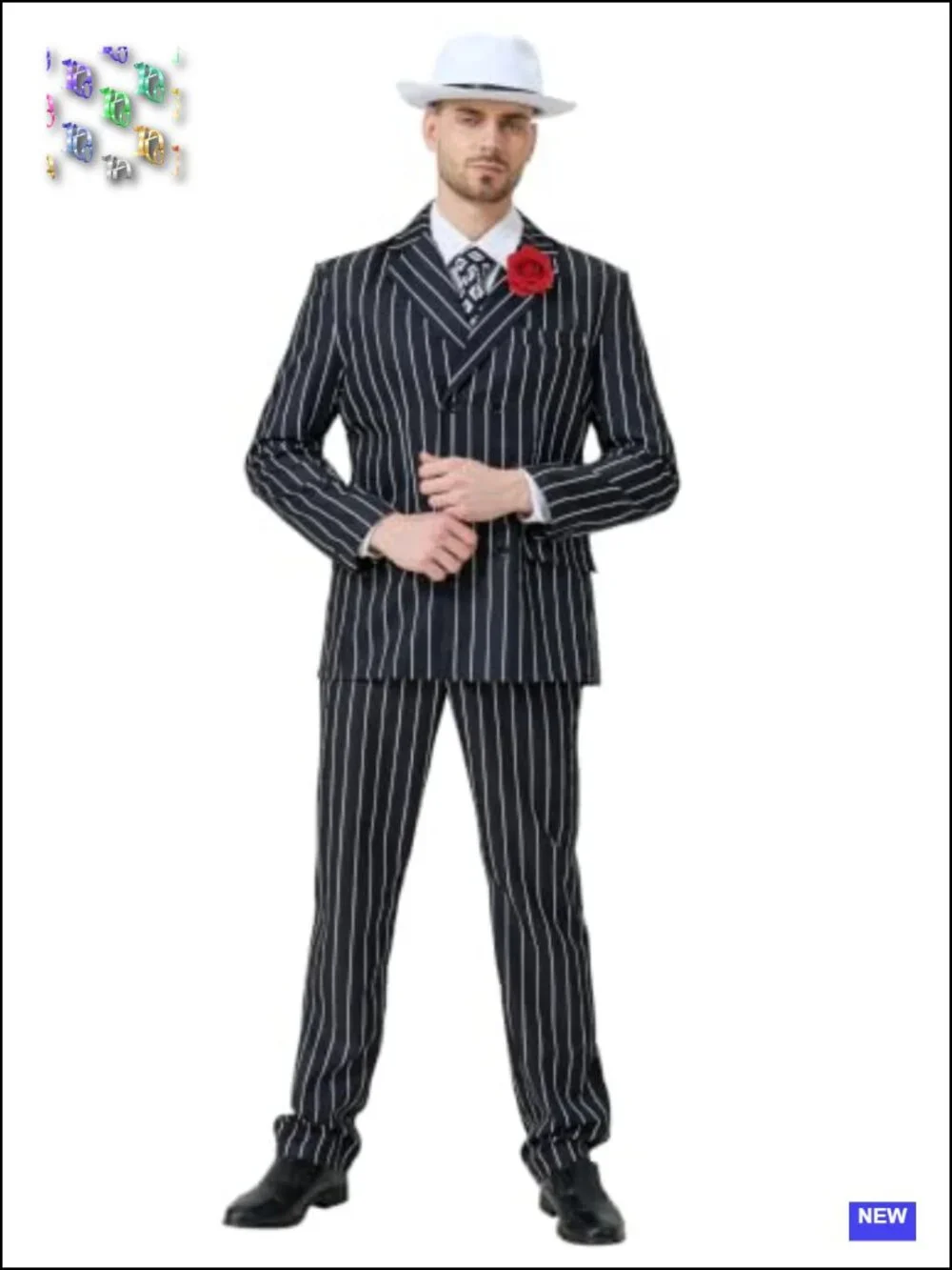 1920s Gangster Costume for Men 5pc Pinstripe Mobster Halloween Suit Set